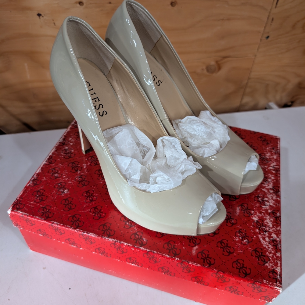 Guess Women's Elegant Cream Peep Toe Heels